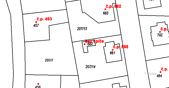 Slatiňany 38049520 na parcele st. 682 v KÚ Slatiňany, Katastrální mapa