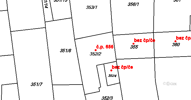 Blučina 656 na parcele st. 352/2 v KÚ Blučina, Katastrální mapa