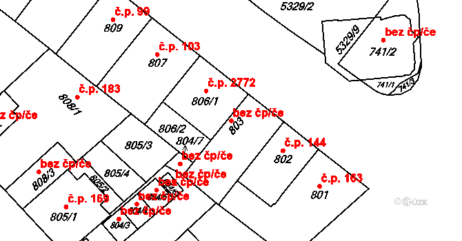 Plzeň 40033520 na parcele st. 803 v KÚ Plzeň, Katastrální mapa