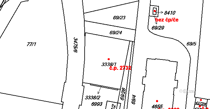 Zlín 2732 na parcele st. 3338/1 v KÚ Zlín, Katastrální mapa