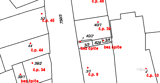 Neratovice 45426520 na parcele st. 40/2 v KÚ Mlékojedy u Neratovic, Katastrální mapa