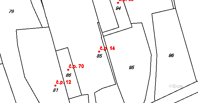Mikolajice 14 na parcele st. 85 v KÚ Mikolajice, Katastrální mapa