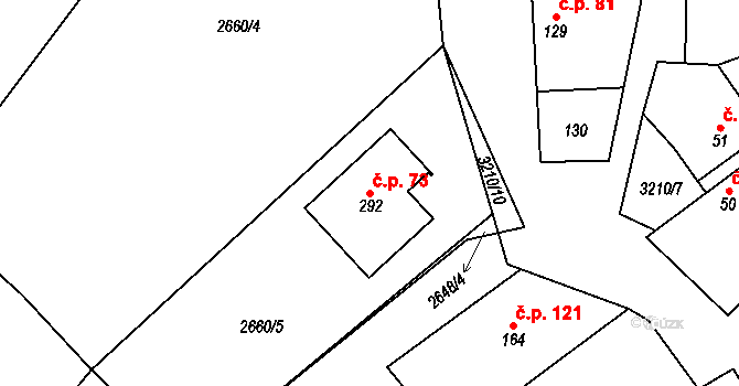 Orlovice 73 na parcele st. 292 v KÚ Orlovice, Katastrální mapa