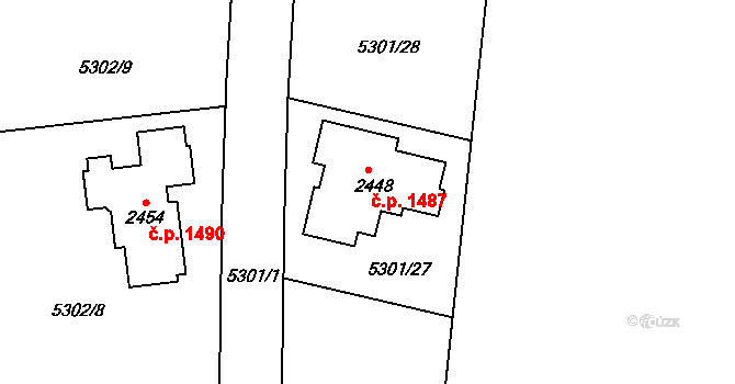 Rosice 1487 na parcele st. 2448 v KÚ Rosice u Brna, Katastrální mapa