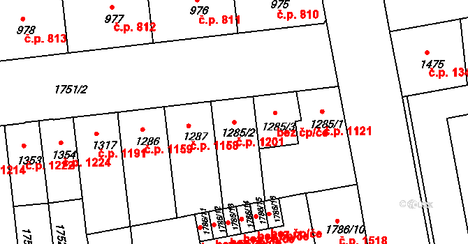 Slaný 1201 na parcele st. 1285/2 v KÚ Slaný, Katastrální mapa