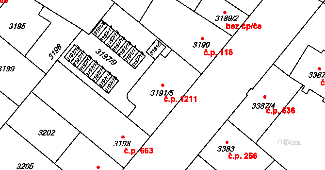 Lobzy 1211, Plzeň na parcele st. 3191/5 v KÚ Plzeň, Katastrální mapa