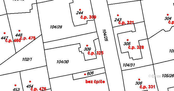Rudná 325 na parcele st. 309 v KÚ Dušníky u Rudné, Katastrální mapa