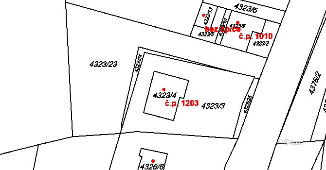 Černošice 1203 na parcele st. 4323/4 v KÚ Černošice, Katastrální mapa