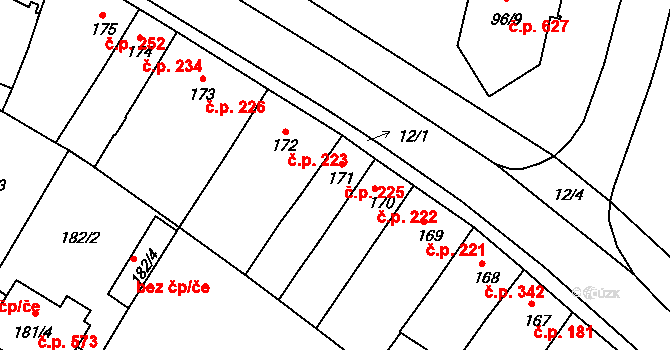 Veselí nad Lužnicí I 225, Veselí nad Lužnicí na parcele st. 171 v KÚ Veselí nad Lužnicí, Katastrální mapa