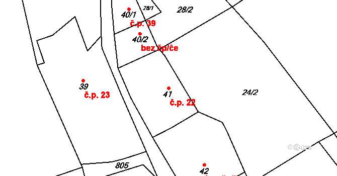 Mezholezy 22 na parcele st. 41 v KÚ Mezholezy u Černíkova, Katastrální mapa
