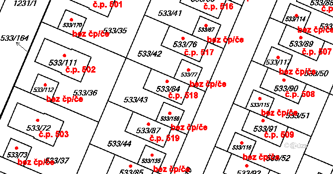 Slavonín 518, Olomouc na parcele st. 533/84 v KÚ Slavonín, Katastrální mapa