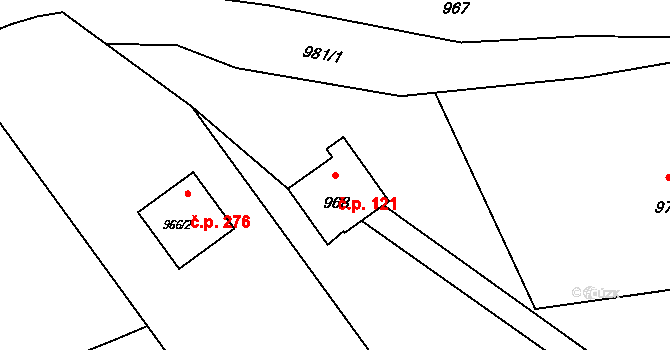 Jeseník nad Odrou 121 na parcele st. 968 v KÚ Jeseník nad Odrou, Katastrální mapa