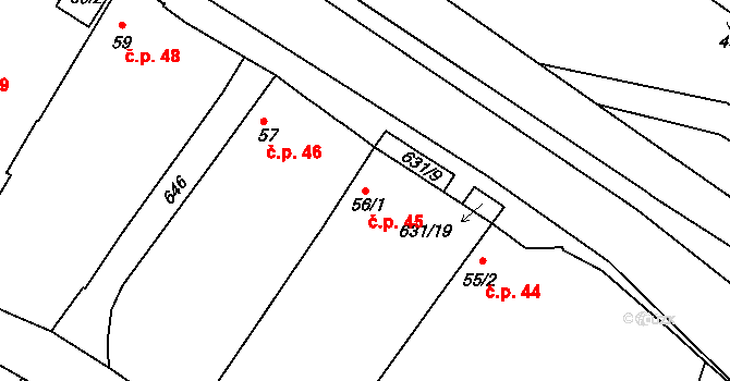 Hnojnice 45, Libčeves na parcele st. 56/1 v KÚ Hnojnice, Katastrální mapa