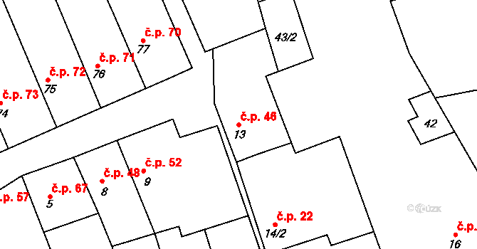 Hřivčice 46, Peruc na parcele st. 13 v KÚ Hřivčice, Katastrální mapa
