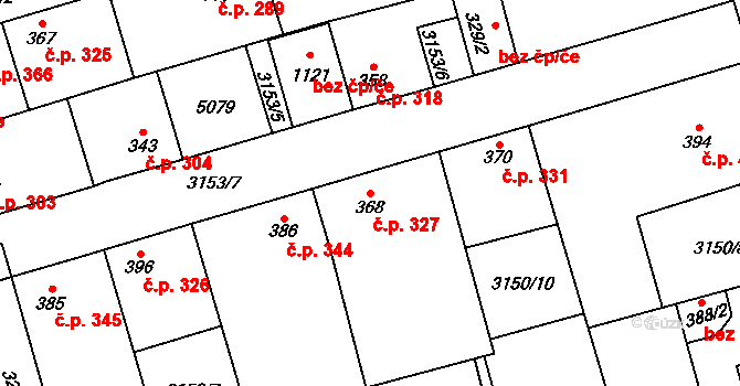 Kryry 327 na parcele st. 368 v KÚ Kryry, Katastrální mapa