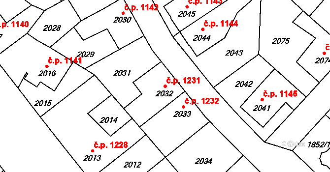 Louny 1231 na parcele st. 2032 v KÚ Louny, Katastrální mapa