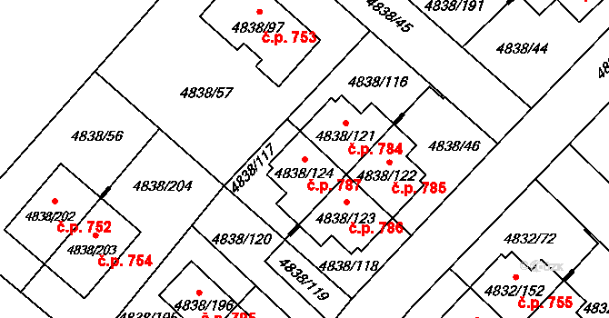 Sviadnov 787 na parcele st. 4838/124 v KÚ Sviadnov, Katastrální mapa