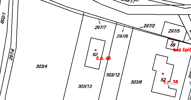 Domanice 49, Radomyšl na parcele st. 62 v KÚ Domanice, Katastrální mapa