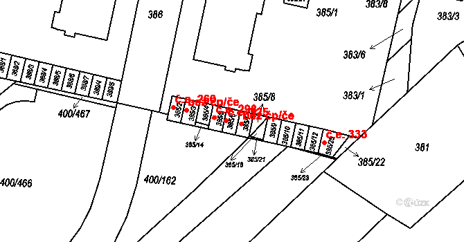 Střelice 325 na parcele st. 385/6 v KÚ Střelice u Brna, Katastrální mapa