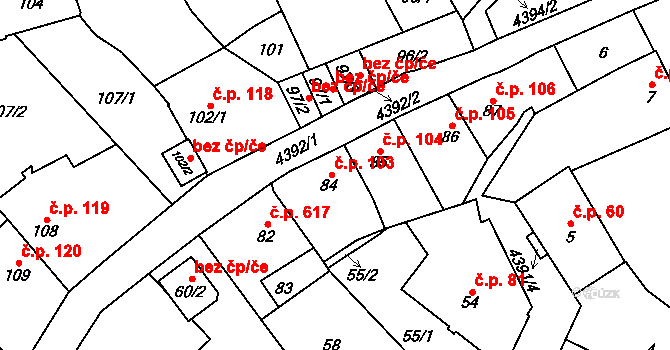 Chotěboř 103 na parcele st. 84 v KÚ Chotěboř, Katastrální mapa