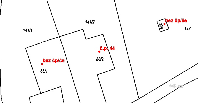 Merklovice 44, Vamberk na parcele st. 88/2 v KÚ Merklovice, Katastrální mapa