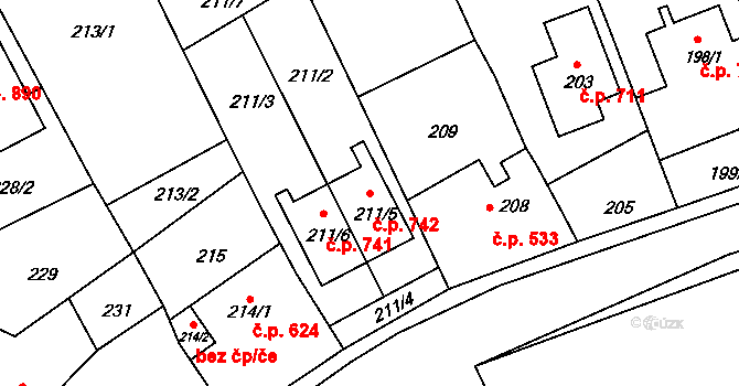 Morkovice 742, Morkovice-Slížany na parcele st. 211/5 v KÚ Morkovice, Katastrální mapa