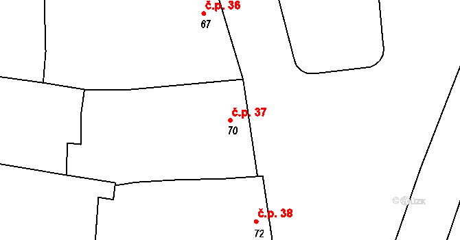 Zahnašovice 37 na parcele st. 70 v KÚ Zahnašovice, Katastrální mapa