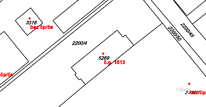 Kroměříž 1513 na parcele st. 5269 v KÚ Kroměříž, Katastrální mapa