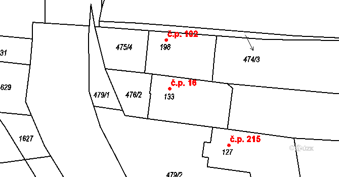 Čunín 16, Konice na parcele st. 133 v KÚ Čunín, Katastrální mapa