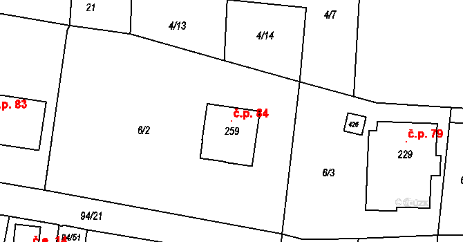 Zborná 84, Jihlava na parcele st. 259 v KÚ Zborná, Katastrální mapa