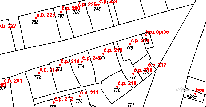Plumlov 215 na parcele st. 775 v KÚ Plumlov, Katastrální mapa