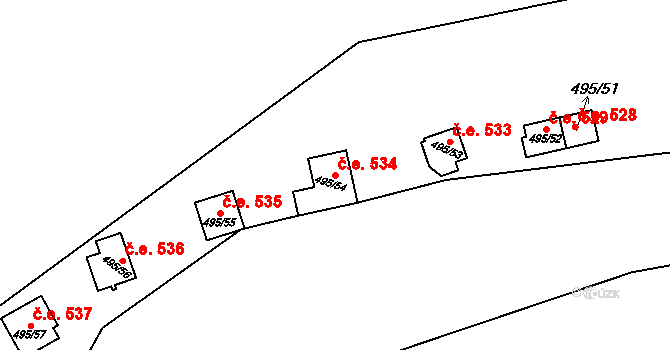Bítov 534 na parcele st. 495/54 v KÚ Bítov, Katastrální mapa