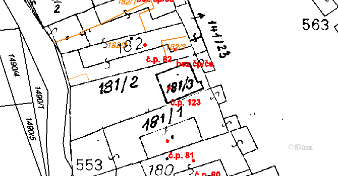 Havraníky 123 na parcele st. 181/3 v KÚ Havraníky, Katastrální mapa