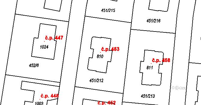 Horoušánky 453, Horoušany na parcele st. 810 v KÚ Horoušany, Katastrální mapa