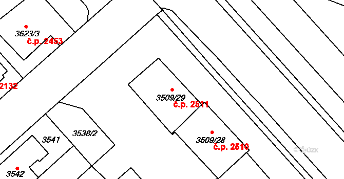 Znojmo 2511 na parcele st. 3509/29 v KÚ Znojmo-město, Katastrální mapa