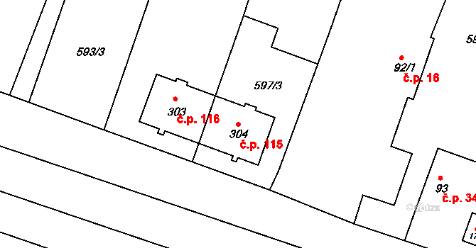 Kovansko 115, Bobnice na parcele st. 304 v KÚ Kovansko, Katastrální mapa