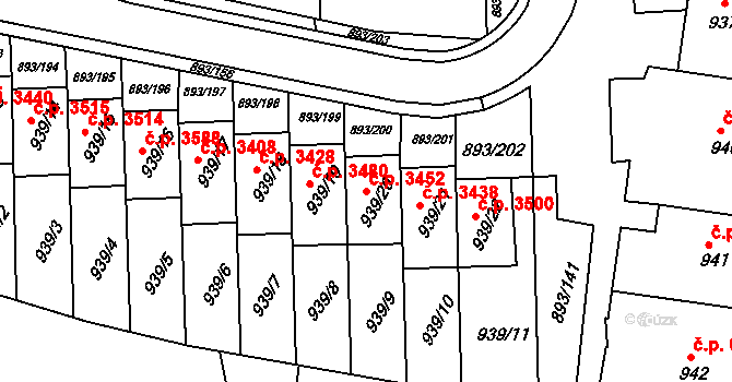 Znojmo 3452 na parcele st. 939/20 v KÚ Znojmo-město, Katastrální mapa