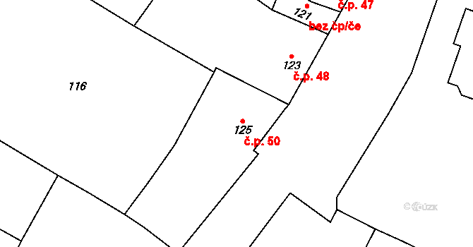 Hradčany 50 na parcele st. 125/1 v KÚ Hradčany na Moravě, Katastrální mapa