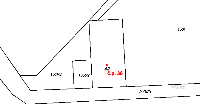 Nouzov 35, Chotěšice na parcele st. 42 v KÚ Nouzov u Dymokur, Katastrální mapa