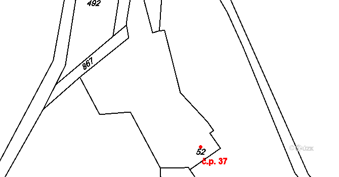 Hodkov 37, Zbraslavice na parcele st. 52 v KÚ Hodkov, Katastrální mapa