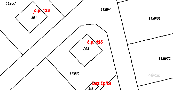 Uhersko 125 na parcele st. 303 v KÚ Uhersko, Katastrální mapa
