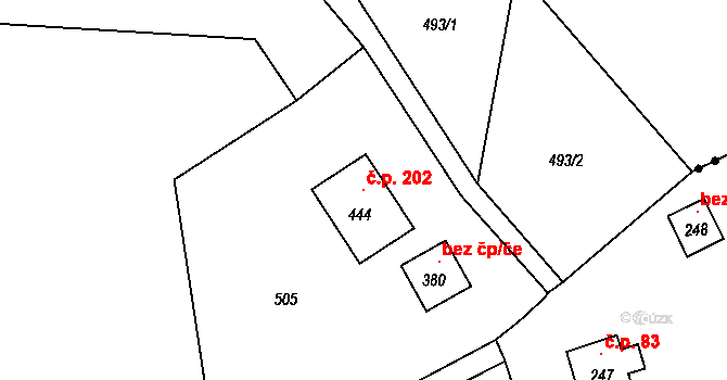 Huť 202, Pěnčín na parcele st. 444 v KÚ Huť, Katastrální mapa