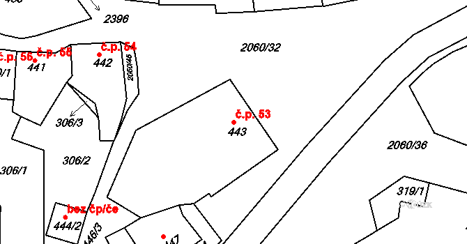 Brtnice 53 na parcele st. 443 v KÚ Brtnice, Katastrální mapa
