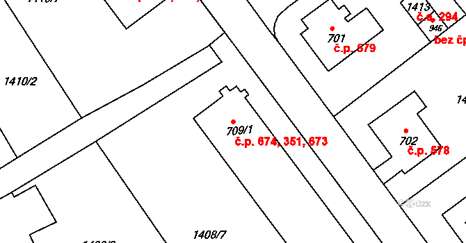 Brtnice 351,673,674 na parcele st. 709/1 v KÚ Brtnice, Katastrální mapa