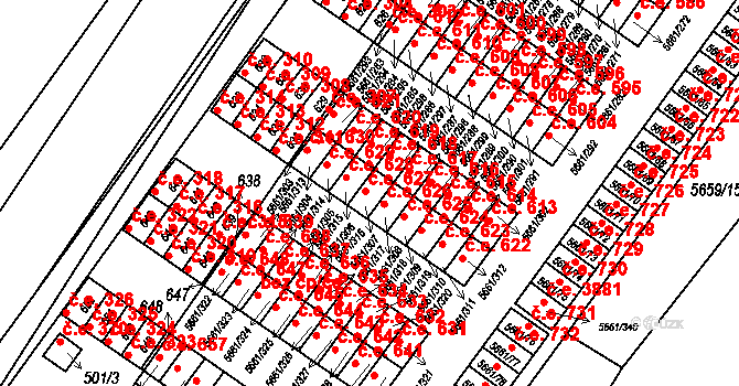 Jihlava 627 na parcele st. 5661/307 v KÚ Jihlava, Katastrální mapa