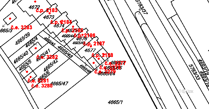 Jihlava 3277 na parcele st. 4665/7 v KÚ Jihlava, Katastrální mapa