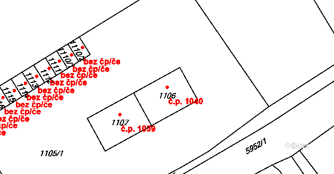 Bystřice 1040 na parcele st. 1106 v KÚ Bystřice nad Olší, Katastrální mapa