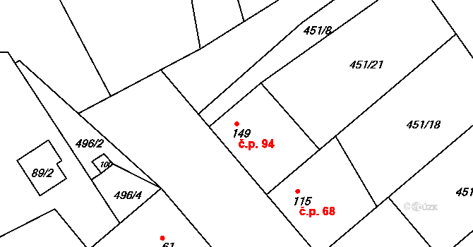 Sedlčánky 94, Čelákovice na parcele st. 149 v KÚ Sedlčánky, Katastrální mapa