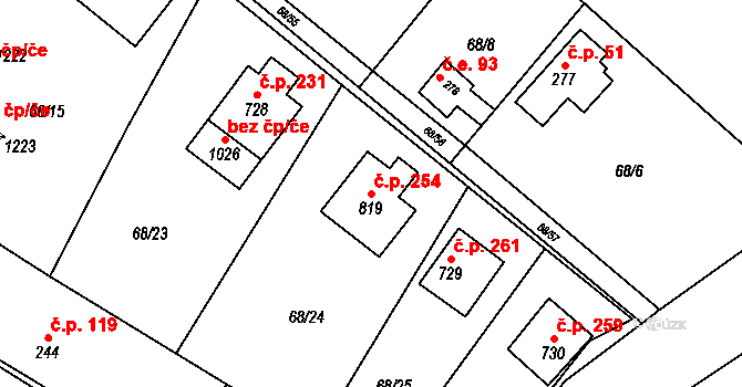 Kamenný Přívoz 254 na parcele st. 819 v KÚ Kamenný Přívoz, Katastrální mapa