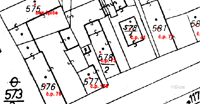 Volduchy 73 na parcele st. 578/2 v KÚ Volduchy, Katastrální mapa